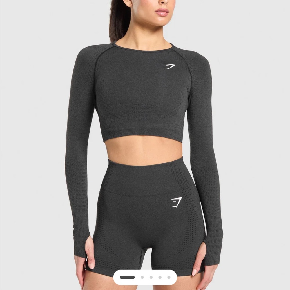 Gymshark Vital Seamless Crop Top women's medium black marl NWT Workout Athletic - Picture 1 of 14